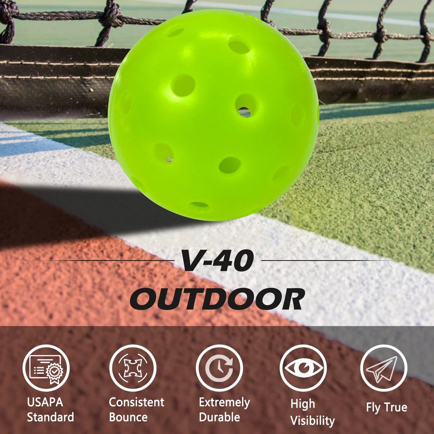 Juciao Competition Ball 40 Hole Outdoor Pickleball Balls Lime Green Pickleballs