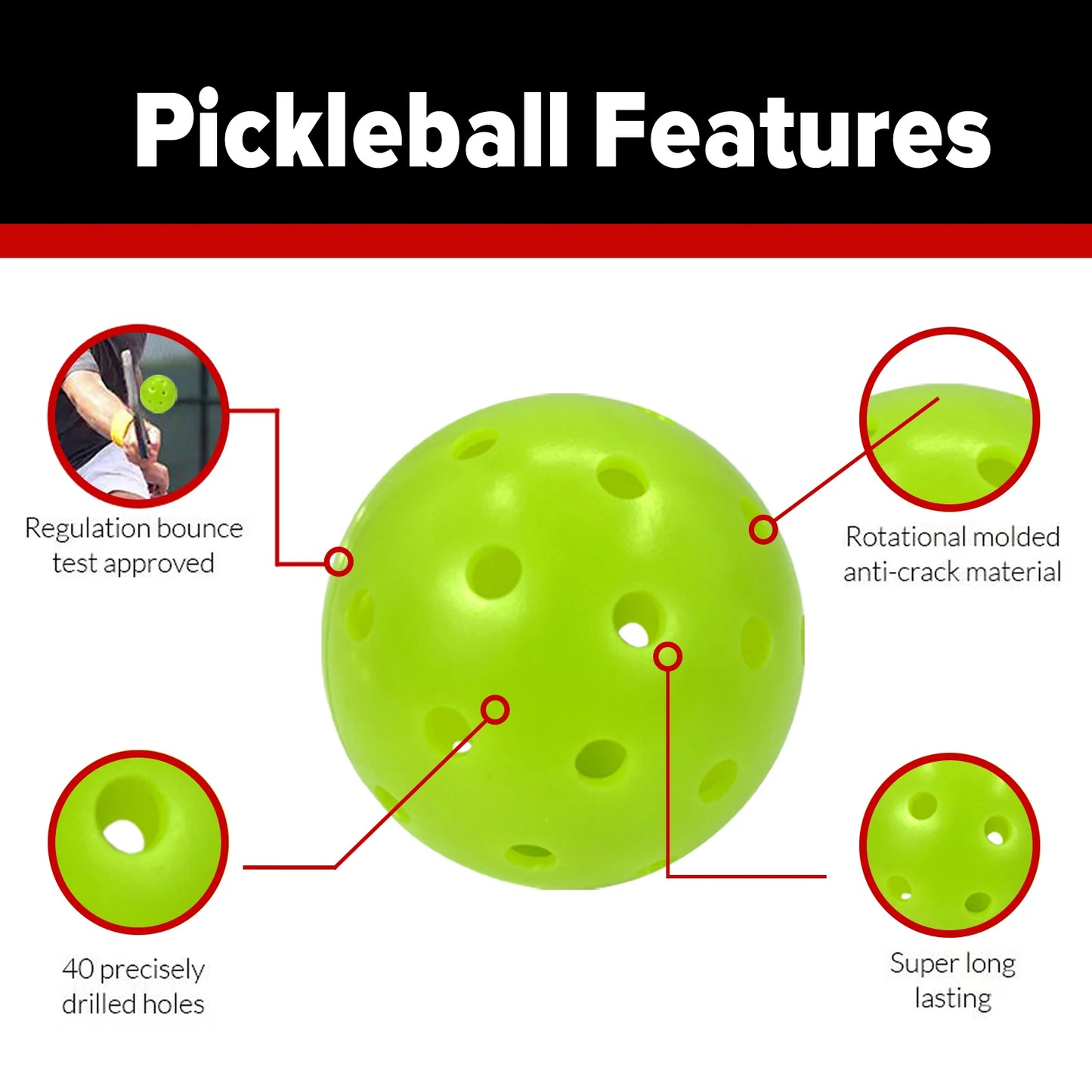 Juciao Competition Ball 40 Hole Outdoor Pickleball Balls Lime Green Pickleballs